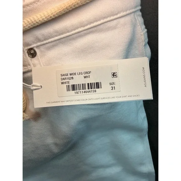 AG Adriano Goldschmied Saige Wide Leg Crop White Jeans Japanese Fabric NWT Sz 31